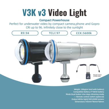 Illuminatore Subacqueo SUPE V3K - Lampada video 5000 Lumen CRI 96