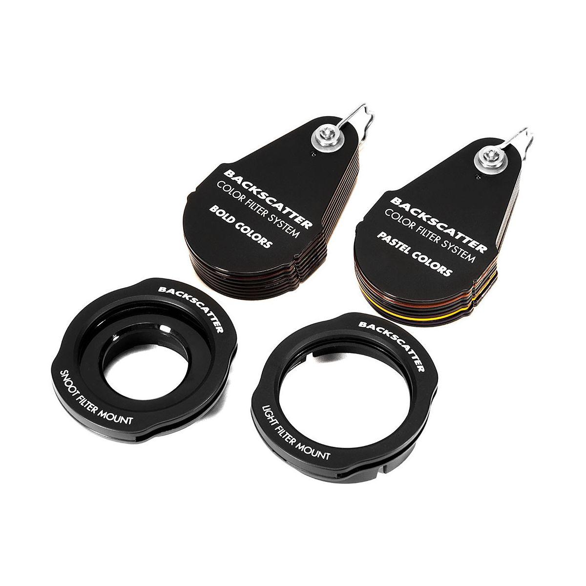 Sistema di filtri colorati a retrodiffusione Backscatter. Pacchetto completo per Mini Flash MF-1, Macro Wide MW-4300 Light e Snoot ottico OS-1