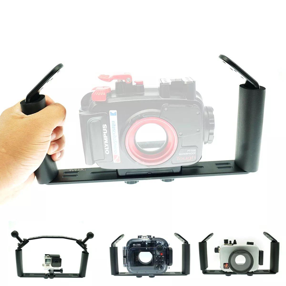 Base con doppia maniglia per action cam e piccole compatte