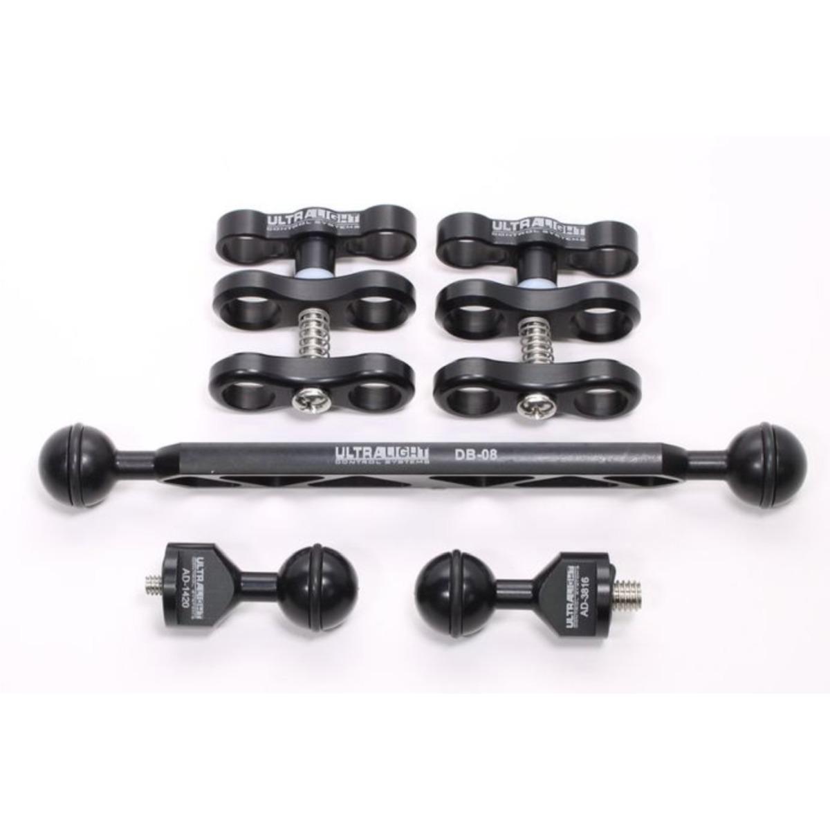 RACCORDO ULTRALIGHT - 1 X 1/4-20 + 1 X 3/8-16  + 2 CLAMP + braccetto 8"