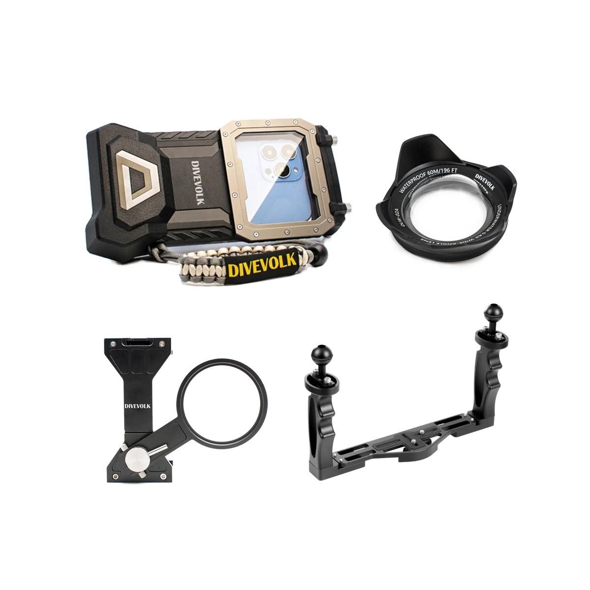 Kit DIVEVOLK Videography Kit - SeaTouch 4 Max plus con lente grandangolare 0.6x,FILTRO ROSSO, braccetto per lenti e staffa a doppia impugnatura