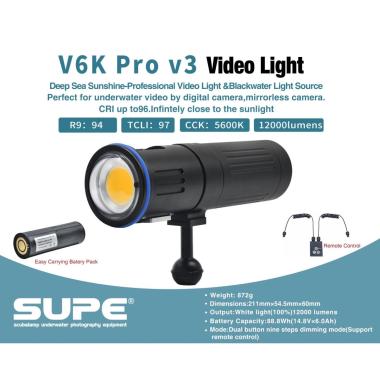 Scubalamp V6K v3, amazing new video & focus light. The V6K v3 is equipped with one 30mm COB LED emitting a staggering 12000 lumen.