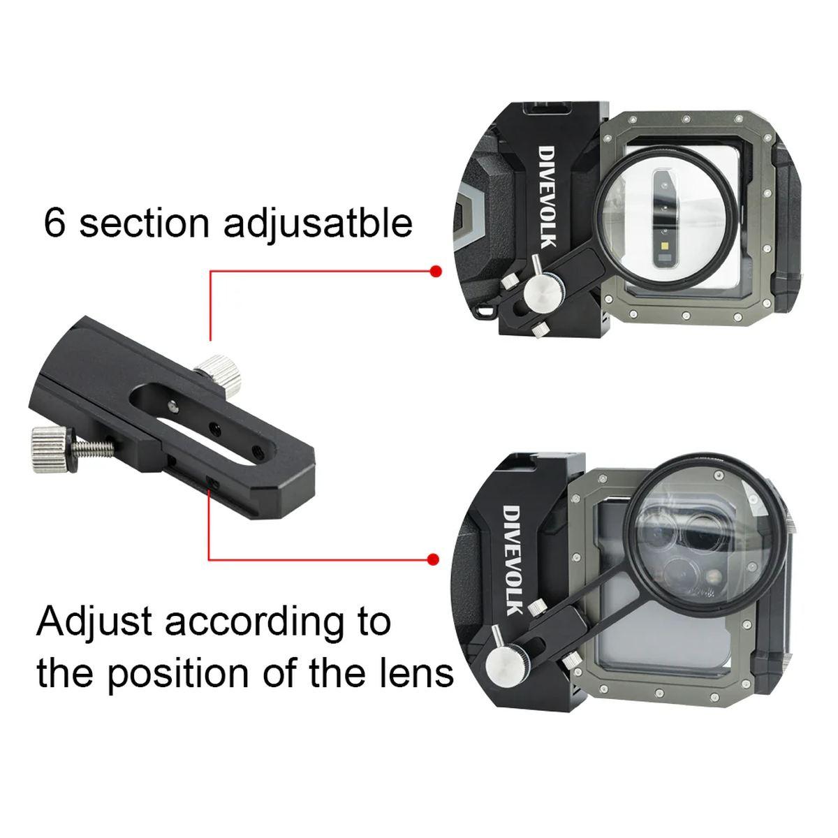 Clamp di espansione Divevolk Seatouch 4 Max Plus con portalenti da 67 mm